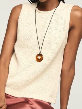 Lucky Brand Knit Crew Neck Sweater Tank Sz Medium Cream